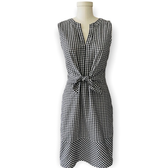 Vineyard Vines Black & White Gingham Seersucker Tie Front Dress Size 10 - Picture 5 of 16